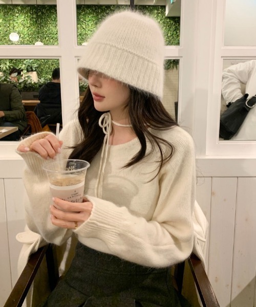 yuue' ( wear )（ユーイ）の「リボンタイオフショルダーニットトップス（ニット/セーター・レディース・ピンク/グレー/アイボリー/ブラック・FREE）」の11枚目の写真