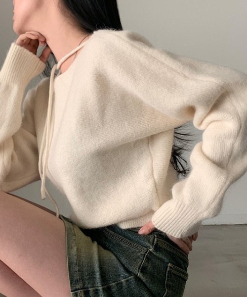 yuue' ( wear )（ユーイ）の「リボンタイオフショルダーニットトップス（ニット/セーター・レディース・ピンク/グレー/アイボリー/ブラック・FREE）」の10枚目の写真