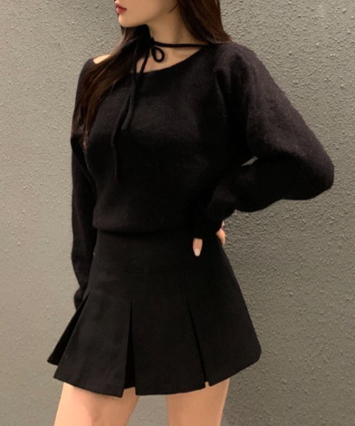 yuue' ( wear )（ユーイ）の「リボンタイオフショルダーニットトップス（ニット/セーター・レディース・ピンク/グレー/アイボリー/ブラック・FREE）」の14枚目の写真