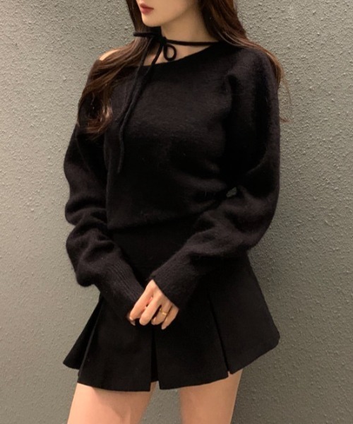 yuue' ( wear )（ユーイ）の「リボンタイオフショルダーニットトップス（ニット/セーター・レディース・ピンク/グレー/アイボリー/ブラック・FREE）」の15枚目の写真