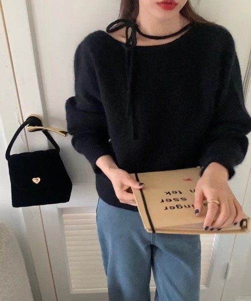 yuue' ( wear )（ユーイ）の「リボンタイオフショルダーニットトップス（ニット/セーター・レディース・ピンク/グレー/アイボリー/ブラック・FREE）」の16枚目の写真