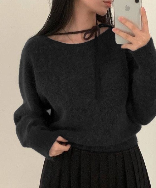 yuue' ( wear )（ユーイ）の「リボンタイオフショルダーニットトップス（ニット/セーター・レディース・ピンク/グレー/アイボリー/ブラック・FREE）」の20枚目の写真