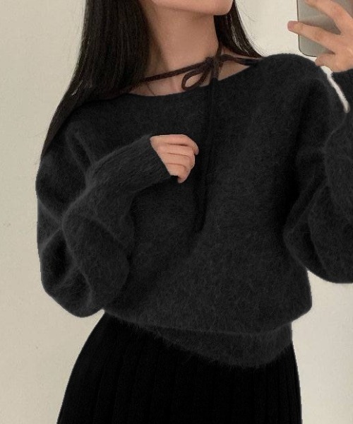 yuue' ( wear )（ユーイ）の「リボンタイオフショルダーニットトップス（ニット/セーター・レディース・ピンク/グレー/アイボリー/ブラック・FREE）」の18枚目の写真