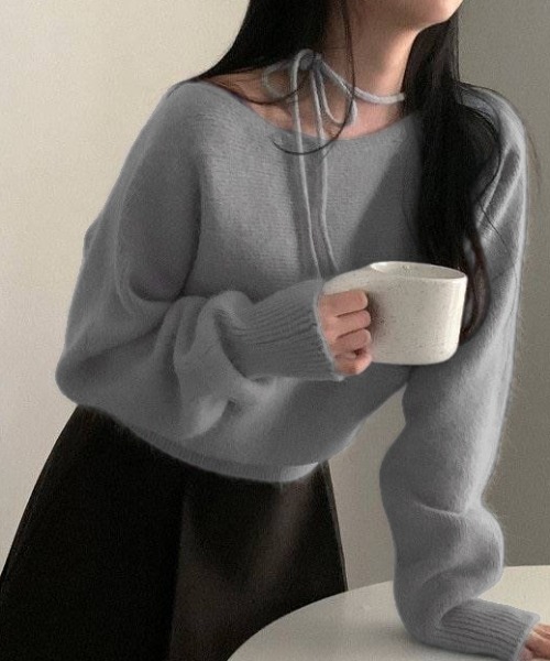 yuue' ( wear )（ユーイ）の「リボンタイオフショルダーニットトップス（ニット/セーター・レディース・ピンク/グレー/アイボリー/ブラック・FREE）」の21枚目の写真