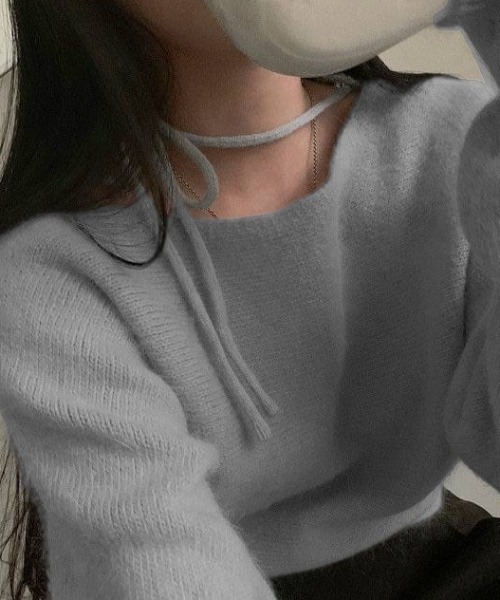 yuue' ( wear )（ユーイ）の「リボンタイオフショルダーニットトップス（ニット/セーター・レディース・ピンク/グレー/アイボリー/ブラック・FREE）」の22枚目の写真