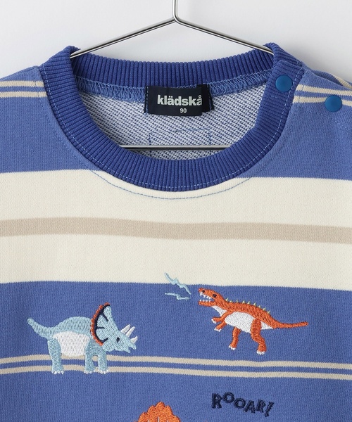 kladskap(クレードスコープ)の「恐竜ボーダートレーナー(スウェット・キッズ・グリーン/ブルー・90cm/100cm/110cm/120cm/130cm)」の4枚目の写真