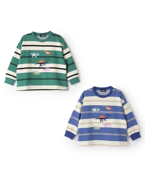 kladskap(クレードスコープ)の「恐竜ボーダートレーナー(スウェット・キッズ・グリーン/ブルー・90cm/100cm/110cm/120cm/130cm)」の11枚目の写真