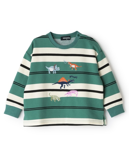 kladskap(クレードスコープ)の「恐竜ボーダートレーナー(スウェット・キッズ・グリーン/ブルー・90cm/100cm/110cm/120cm/130cm)」の13枚目の写真