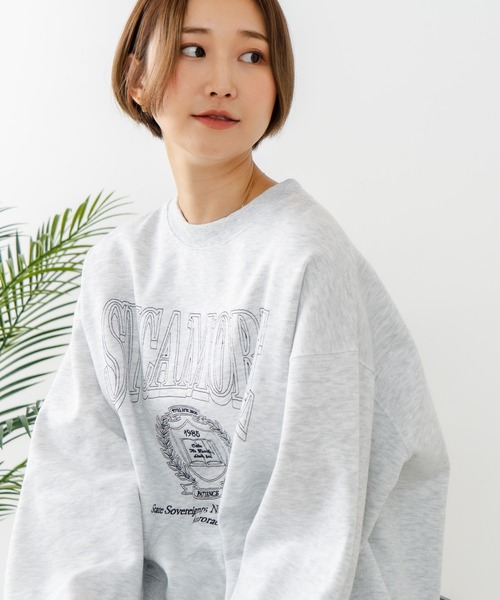 fort point(フォーポイント)の「【C-FORT POINT/フォートポイント】カレッジロゴ ステッチ刺繍トレーナー(スウェット・レディース・杢グレー/チャコールグレー/ライトグレー・FREE)」の3枚目の写真