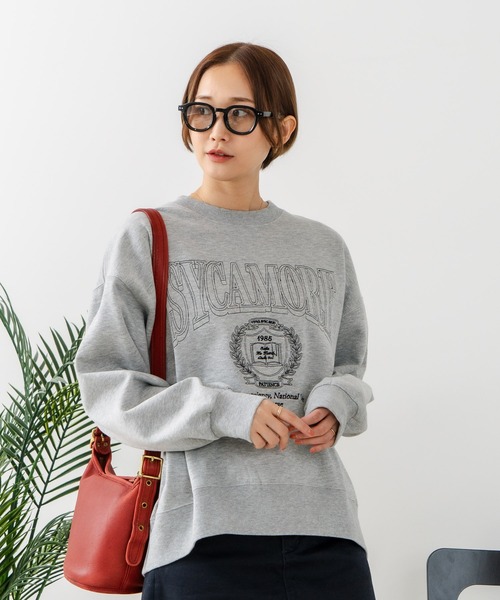 fort point(フォーポイント)の「【C-FORT POINT/フォートポイント】カレッジロゴ ステッチ刺繍トレーナー(スウェット・レディース・杢グレー/チャコールグレー/ライトグレー・FREE)」の4枚目の写真