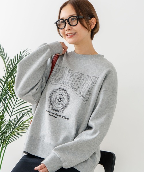 fort point(フォーポイント)の「【C-FORT POINT/フォートポイント】カレッジロゴ ステッチ刺繍トレーナー(スウェット・レディース・杢グレー/チャコールグレー/ライトグレー・FREE)」の5枚目の写真