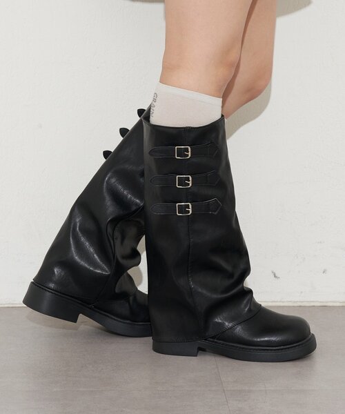 CIAOPANIC（チャオパニック）の「サイドベルトカバーロングブーツ（ブーツ・レディース・ブラック/ブラウン・35/37/39）」の3枚目の写真
