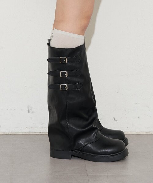 CIAOPANIC（チャオパニック）の「サイドベルトカバーロングブーツ（ブーツ・レディース・ブラック/ブラウン・35/37/39）」の5枚目の写真