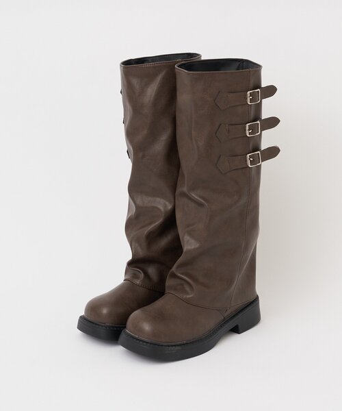 CIAOPANIC（チャオパニック）の「サイドベルトカバーロングブーツ（ブーツ・レディース・ブラック/ブラウン・35/37/39）」の7枚目の写真