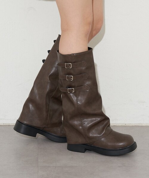 CIAOPANIC（チャオパニック）の「サイドベルトカバーロングブーツ（ブーツ・レディース・ブラック/ブラウン・35/37/39）」の15枚目の写真