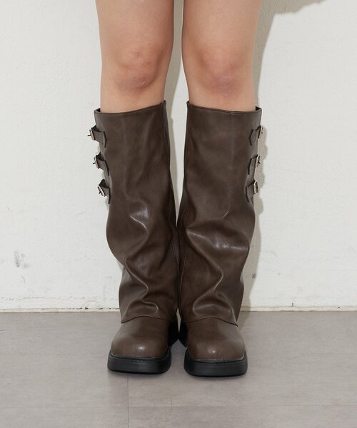 CIAOPANIC（チャオパニック）の「サイドベルトカバーロングブーツ（ブーツ・レディース・ブラック/ブラウン・35/37/39）」の16枚目の写真