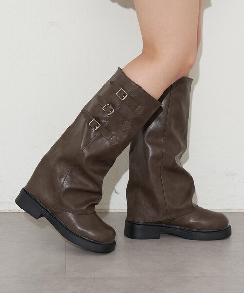 CIAOPANIC（チャオパニック）の「サイドベルトカバーロングブーツ（ブーツ・レディース・ブラック/ブラウン・35/37/39）」の19枚目の写真