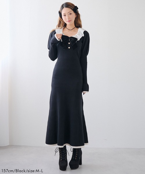 DearMyLoveRose(ディアマイラブローズ)の「マルチWAY配色ニットワンピース【大きいサイズ有り】(ワンピース・レディース・ブラック/グレー・M-L/LL~3L/L~LL)」の1枚目の写真