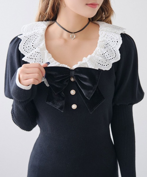 DearMyLoveRose(ディアマイラブローズ)の「マルチWAY配色ニットワンピース【大きいサイズ有り】(ワンピース・レディース・ブラック/グレー・M-L/LL~3L/L~LL)」の20枚目の写真