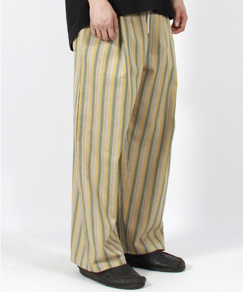 M VINTAGE STRIPE WIDE PANTS SAGE GREEN