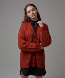 brushed v-neck cardigan - brick
