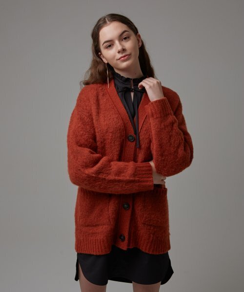 brushed v-neck cardigan - brick