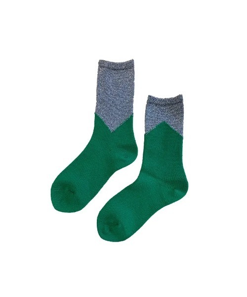 FAKUI（ファクイ）の「GLITTER COLOR BLOCK SOCKS / ラメ配色ソックス（ソックス/靴下・レディース・グリーン・22.0～24.0cm）」の2枚目の写真