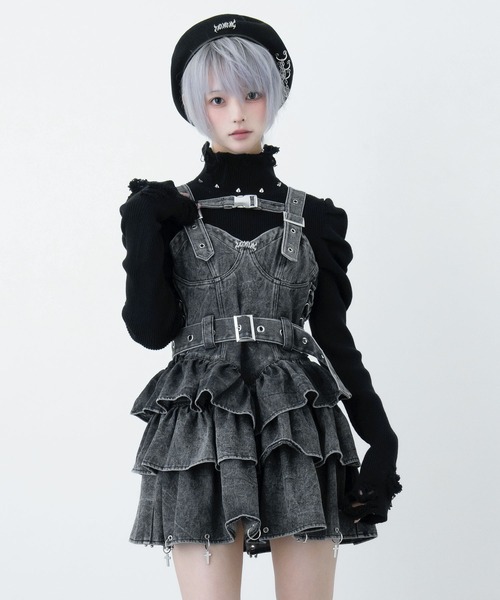 LAZYSLAY デニムチャームワンピ BLACK セール】デニムチャームワンピ（ジャンパースカート）｜LAZYSLAY