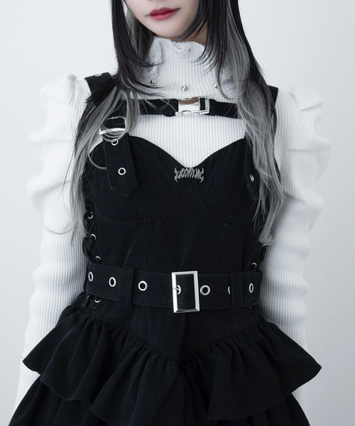 LAZYSLAY デニムチャームワンピ BLACK セール】デニムチャームワンピ（ジャンパースカート）｜LAZYSLAY