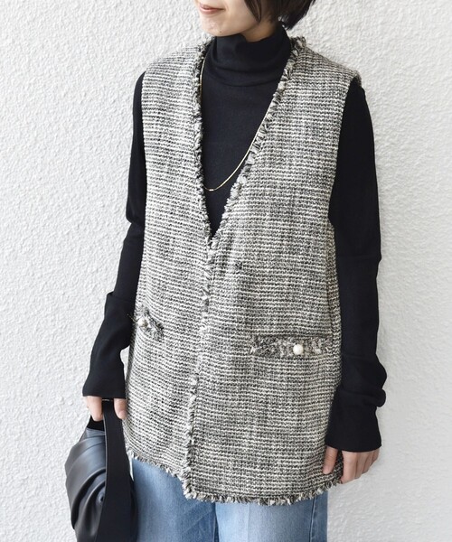 トライスピン 杢 ツイード カラーレス ジレ（セレモニー対応可