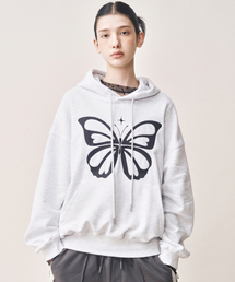 BUTTERFLY EMBROIDERY HOODIE_MELANGE BLACK