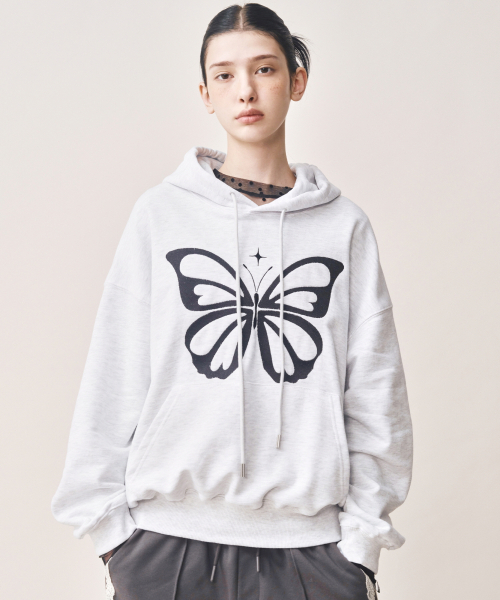 BUTTERFLY EMBROIDERY HOODIE — меланж‑чёрный