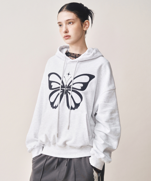 NICK&NICOLE(ニックアンドニコール)の「BUTTERFLY EMBROIDERY HOODIE_MELANGE BLACK(パーカー・レディース・その他・FREE)」の6枚目の写真