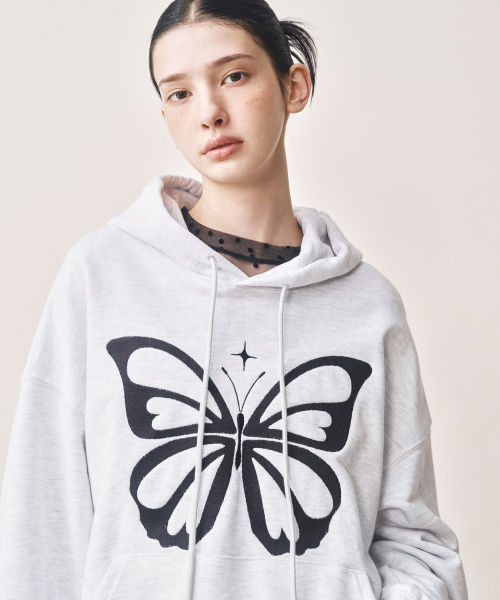 NICK&NICOLE(ニックアンドニコール)の「BUTTERFLY EMBROIDERY HOODIE_MELANGE BLACK(パーカー・レディース・その他・FREE)」の5枚目の写真