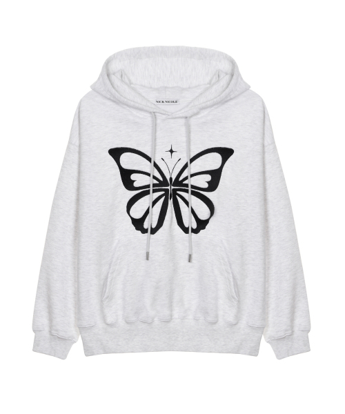 NICK&NICOLE(ニックアンドニコール)の「BUTTERFLY EMBROIDERY HOODIE_MELANGE BLACK(パーカー・レディース・その他・FREE)」の2枚目の写真
