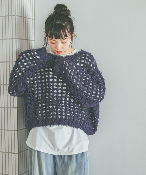 niko and...(ニコアンド)の「コットンフェザーニットプルオーバー(ニット/セーター・レディース・ピンク/ネイビー/オフホワイト・FREE)」の2枚目の写真