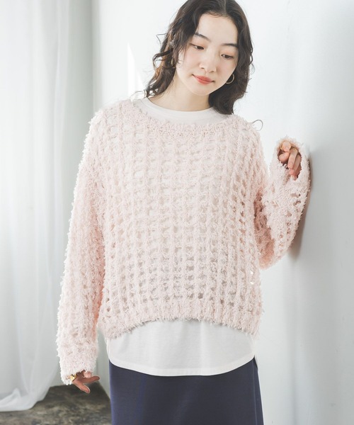 niko and...(ニコアンド)の「コットンフェザーニットプルオーバー(ニット/セーター・レディース・ピンク/ネイビー/オフホワイト・FREE)」の3枚目の写真