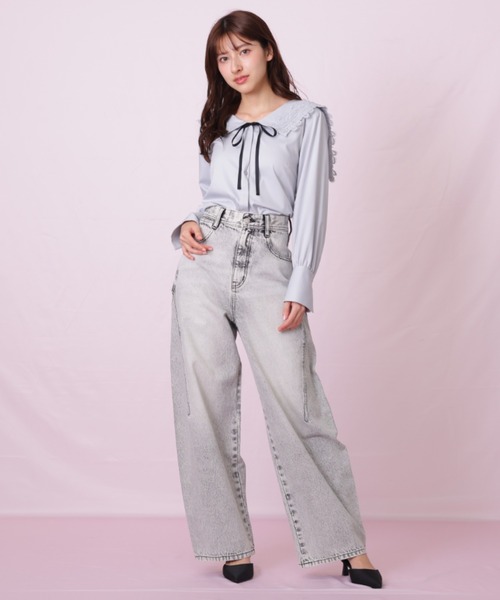 JILL by JILL STUART（ジルバイジルスチュアート）の「◇リボン加工カーブパネルデニム（デニムパンツ・レディース・ブラック/ブルー・SMALL/MEDIUM）」の10枚目の写真