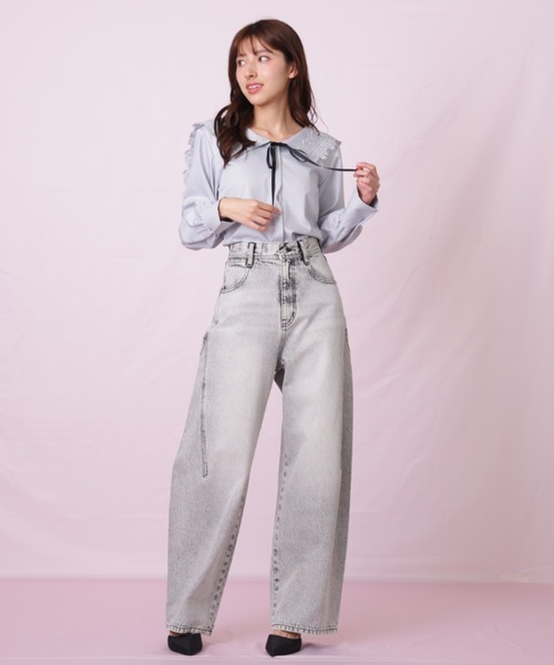 JILL by JILL STUART（ジルバイジルスチュアート）の「◇リボン加工カーブパネルデニム（デニムパンツ・レディース・ブラック/ブルー・SMALL/MEDIUM）」の14枚目の写真