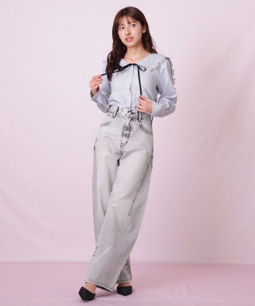 JILL by JILL STUART（ジルバイジルスチュアート）の「◇リボン加工カーブパネルデニム（デニムパンツ・レディース・ブラック/ブルー・SMALL/MEDIUM）」の15枚目の写真