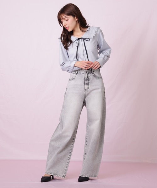 JILL by JILL STUART（ジルバイジルスチュアート）の「◇リボン加工カーブパネルデニム（デニムパンツ・レディース・ブラック/ブルー・SMALL/MEDIUM）」の13枚目の写真