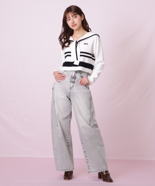 JILL by JILL STUART（ジルバイジルスチュアート）の「◇リボン加工カーブパネルデニム（デニムパンツ・レディース・ブラック/ブルー・SMALL/MEDIUM）」の4枚目の写真