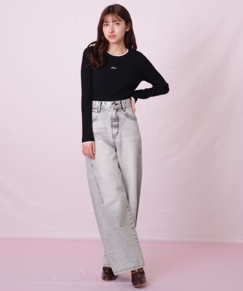 JILL by JILL STUART（ジルバイジルスチュアート）の「◇リボン加工カーブパネルデニム（デニムパンツ・レディース・ブラック/ブルー・SMALL/MEDIUM）」の8枚目の写真