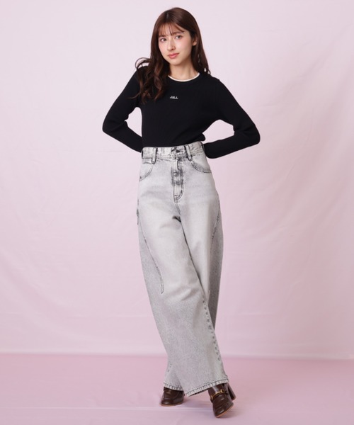 JILL by JILL STUART（ジルバイジルスチュアート）の「◇リボン加工カーブパネルデニム（デニムパンツ・レディース・ブラック/ブルー・SMALL/MEDIUM）」の7枚目の写真