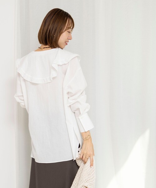 NOLLEY’S（ノーリーズ）の「ウォッシャブルラッフルカラーブラウス（シャツ/ブラウス・レディース・ブラック系その他/ホワイト系その他2/ホワイト・FREE）」の9枚目の写真