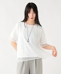 無地 カットソー × チュール Tシャツ