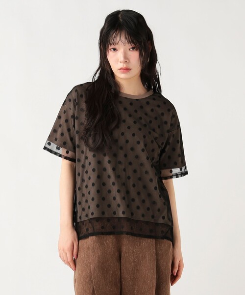 BEAMS HEART(ビームスハート)の「無地 カットソー × チュール Tシャツ(Tシャツ/カットソー・レディース・ブラック/チャコールグレー/オフホワイト/ブラウン系その他4・FREE)」の4枚目の写真
