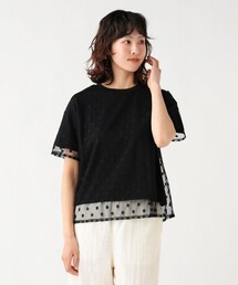 無地 カットソー × チュール Tシャツ