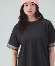 無地 カットソー × チュール Tシャツ