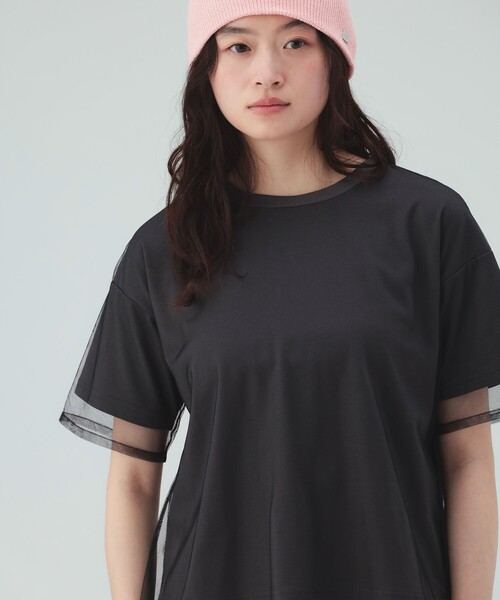 BEAMS HEART(ビームスハート)の「無地 カットソー × チュール Tシャツ(Tシャツ/カットソー・レディース・ブラック/チャコールグレー/オフホワイト/ブラウン系その他4・FREE)」の1枚目の写真